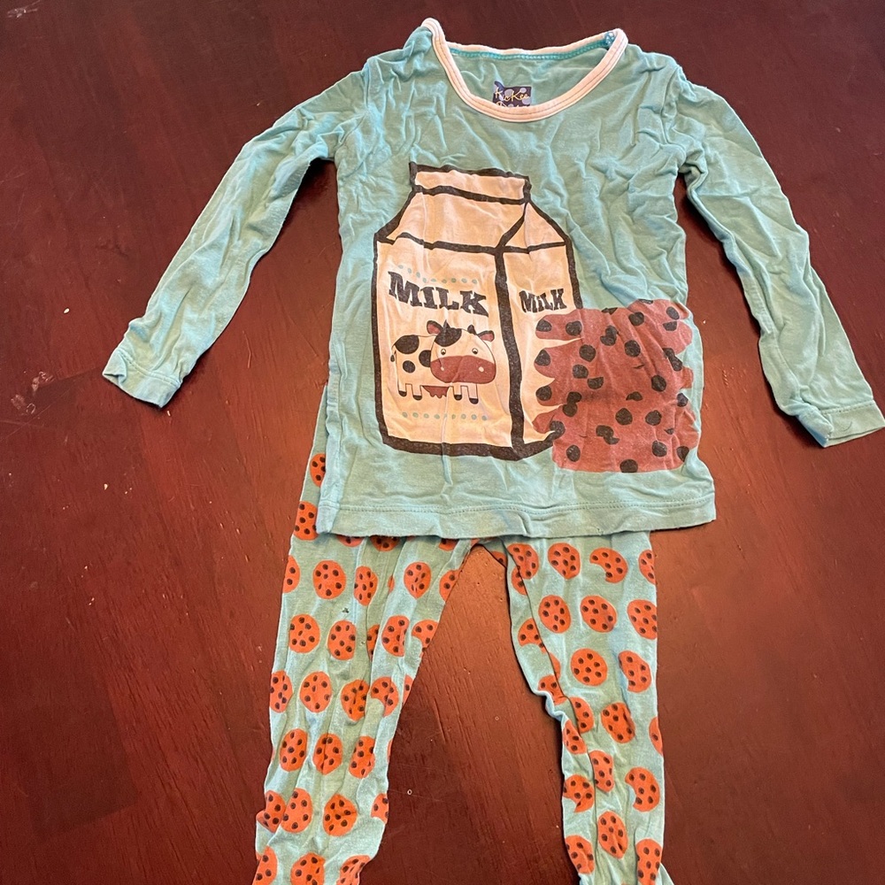 Kickee Pants Milk and Cookies Pajama Set - Teal and Brown